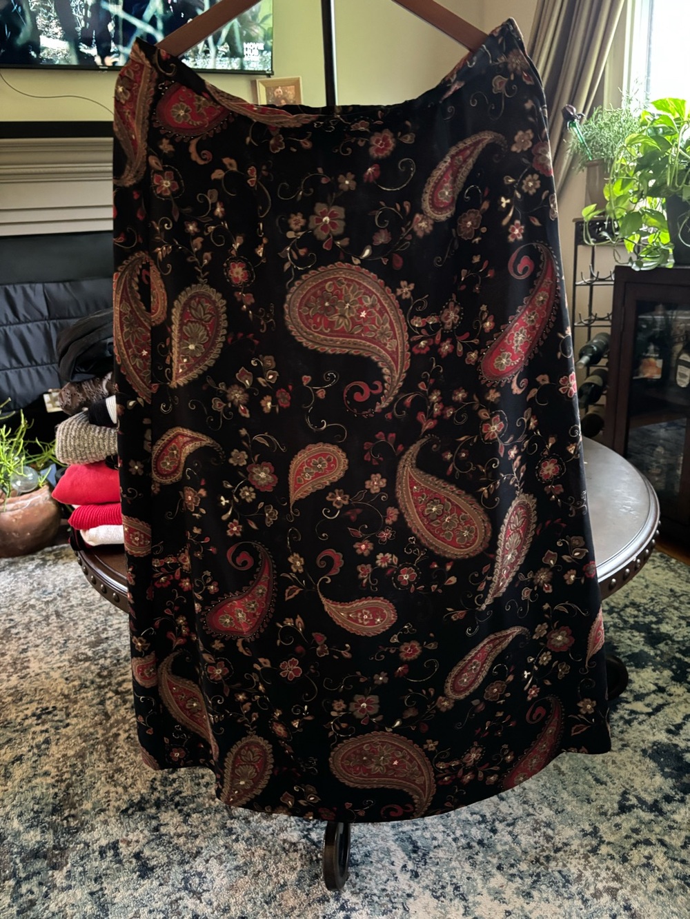 Kathie Lee Collection Black A-Line Skirt with Red Paisley